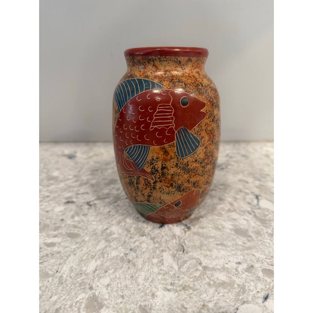Vintage Folk Art Vase Koi Fish 6" JL - Picture 5 of 8